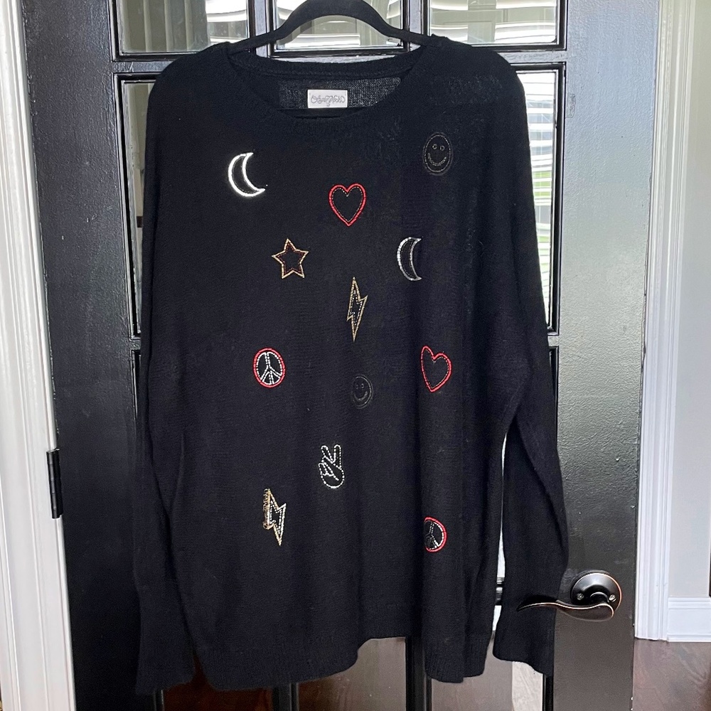 Lauren Moshi - Hearts, Moon & Stars 100% Cashmere Sweater - XL Limited Edition